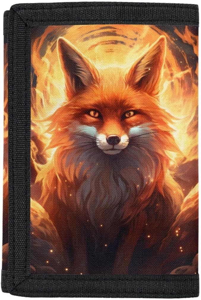 GLUDEAR Kids Boys Girls Wallet Trifold Youth Wallet Coin Pocket Card Holders Animal Wallets Money Organizer,Fire Moon Fox - Image 1